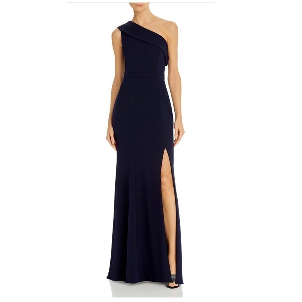 AQUA One-shoulder Scuba Crepe Gown